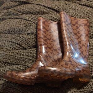 Coach Brown Patterned Winter Rain Boots